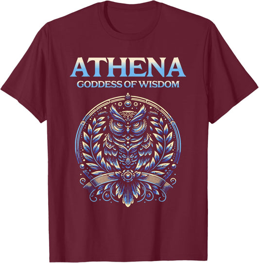 Athena Goddess of Wisdom Athenian Owl T-Shirt - T-Shirt | Maroon
