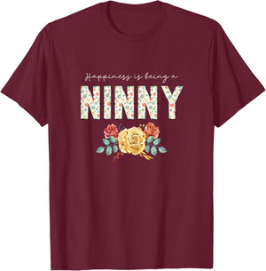 Happiness is Being A Ninny Floral Flower Grandma T-Shirt - T-Shirt | Maroon