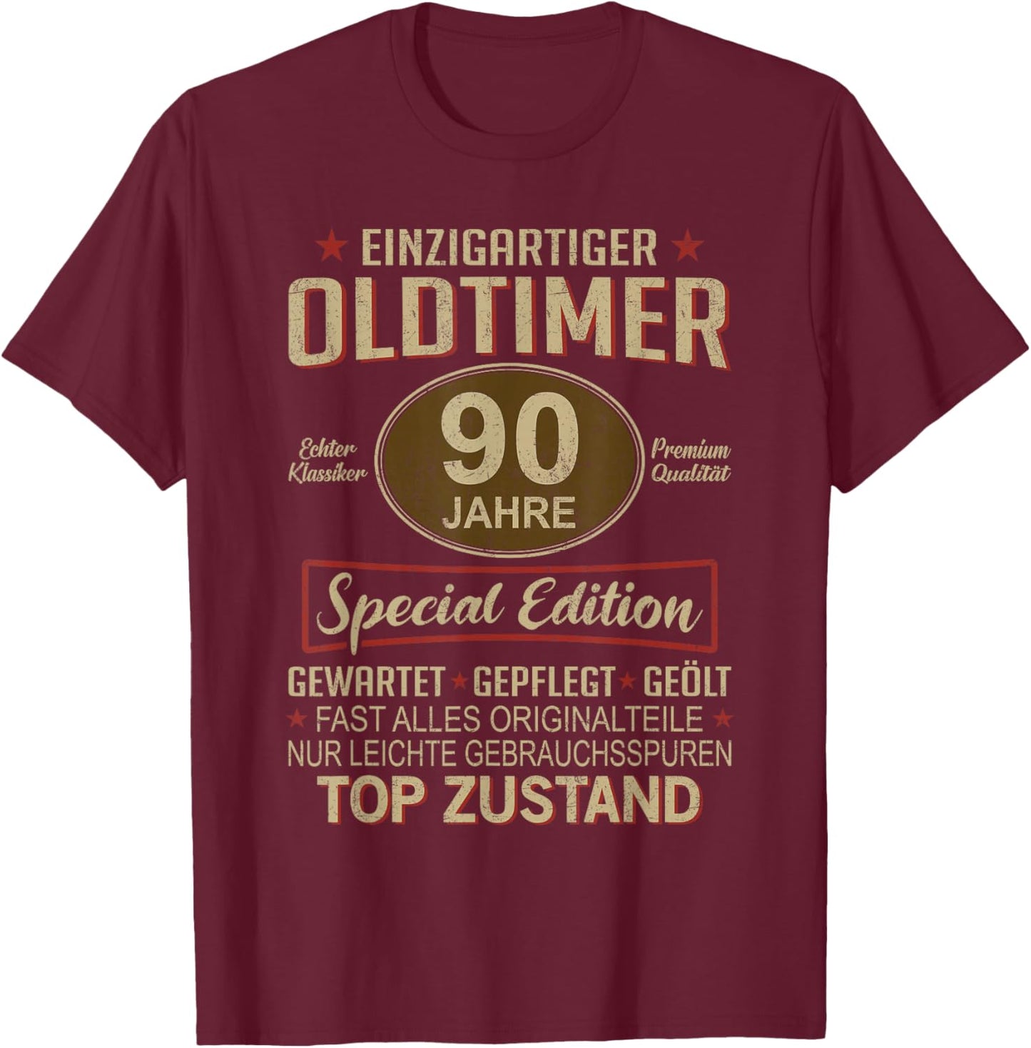 90. Geburtstag 90 Jahre Einzigartiger Oldtimer 90er T-Shirt - T-Shirt | Maroon