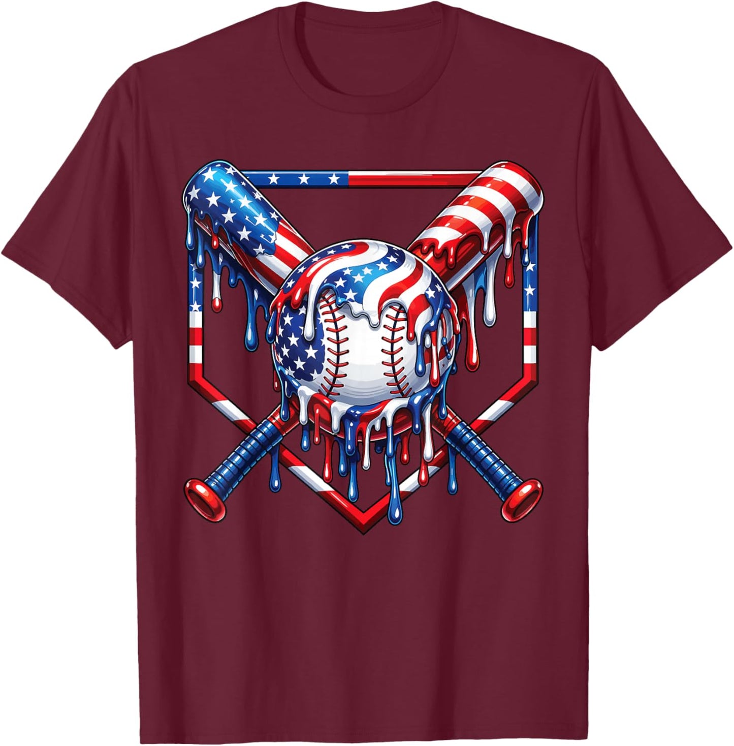 Baseball Drip American Flag Boys Kids Youth 4th of July T-Shirt - T-Shirt | Maroon
