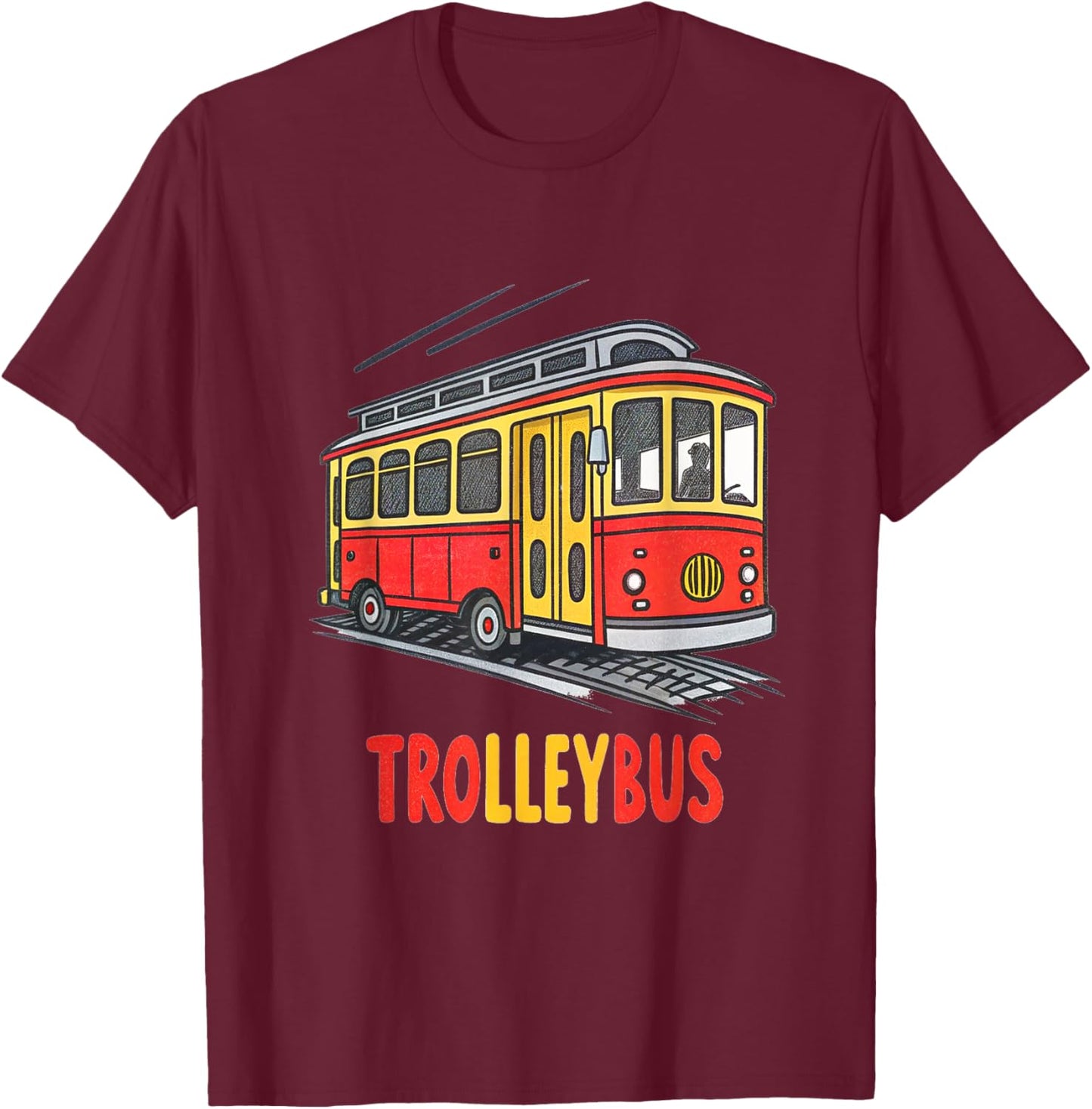 Vintage Style Trolleybus Cartoon Graphic T-Shirt - T-Shirt | Maroon