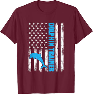 Dolphin American Flag Sea Ocean Animals Dolphin Trainer T-Shirt - T-Shirt | Maroon