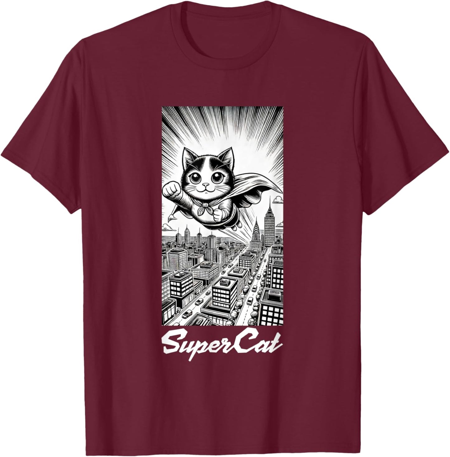 Super Cat, funny, manga style, Super Animals T-Shirt - T-Shirt | Maroon