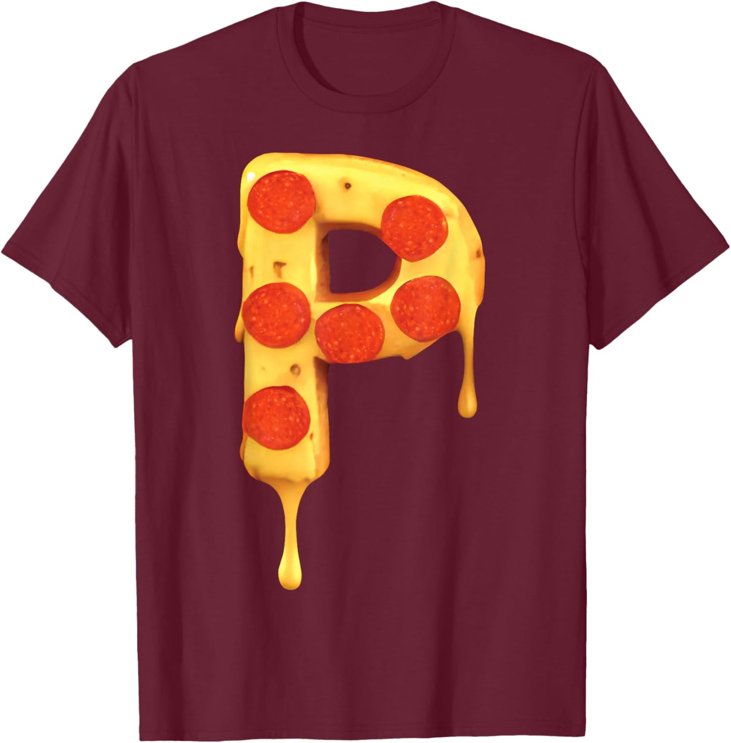 Letter P Pizza Initial Name Kids Party Birthday Matching Fun T-Shirt - T-Shirt | Maroon