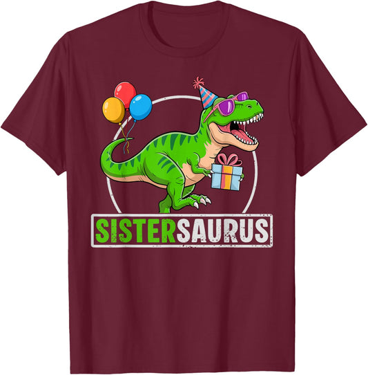 Sistersaurus T-Rex Dinosaur Sister Saurus Family Matching T-Shirt - T-Shirt | Maroon