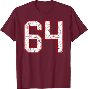White and Red Sports Number 64 Jersey Uniform Player T-Shirt - T-Shirt | Maroon