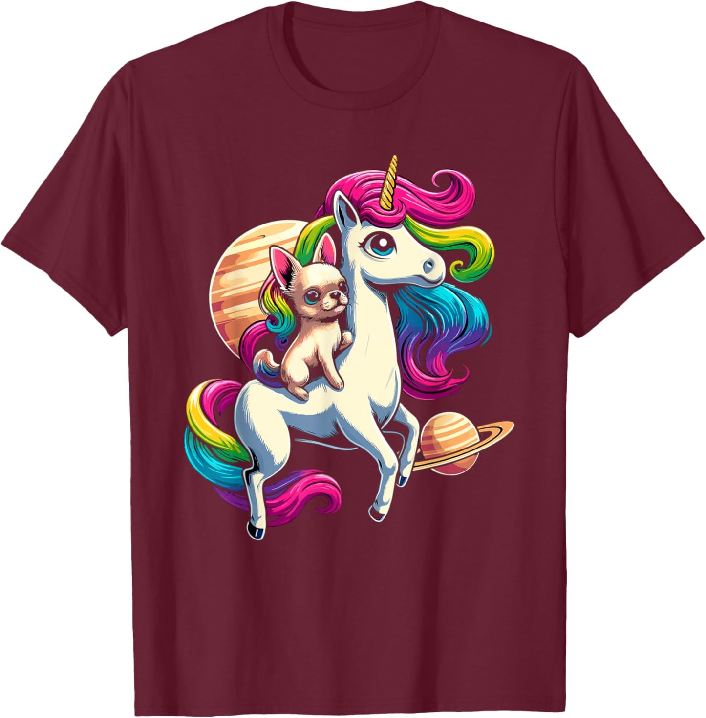 Chihuahua Riding Unicorn for Girls and Women T-Shirt - T-Shirt | Maroon