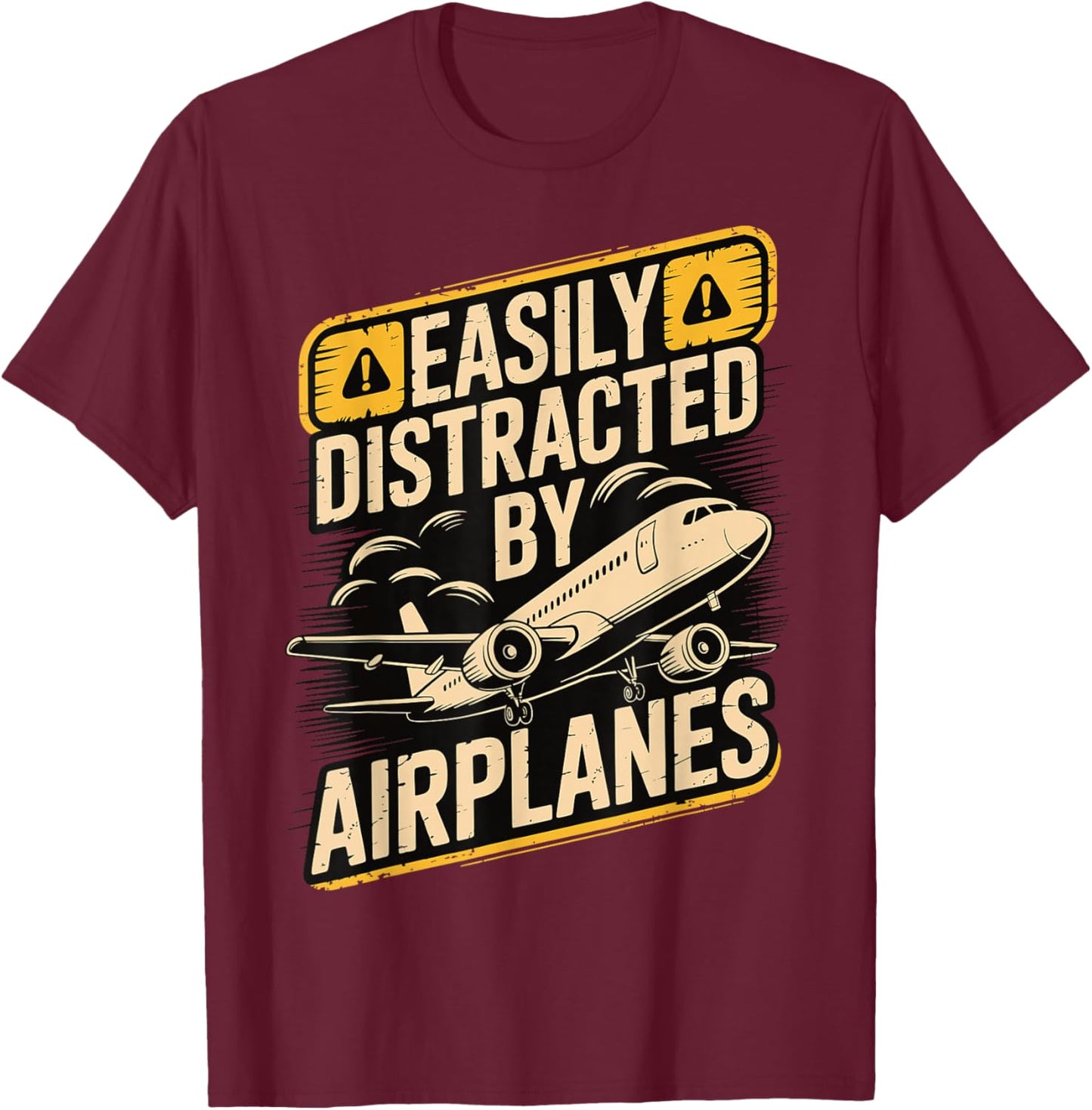 Easily Distracted by Airplanes T-Shirt - T-Shirt | Maroon