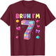 Bruh I'm 7 Year Old Girl Birthday Building Block Themed T-Shirt - T-Shirt | Maroon