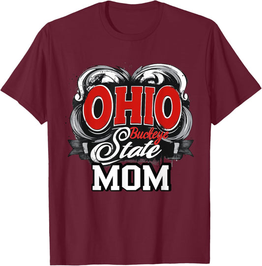 Ohio Mom Buckeye State Swirl Cute Mothers Day Gift T-Shirt - T-Shirt | Maroon
