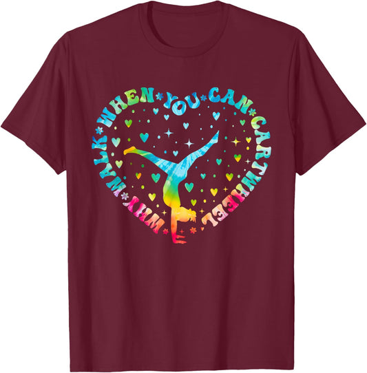 Tie-dye Heart Cartwheel Gymnastics Cheerleader Gymnast Girl T-Shirt - T-Shirt | Maroon