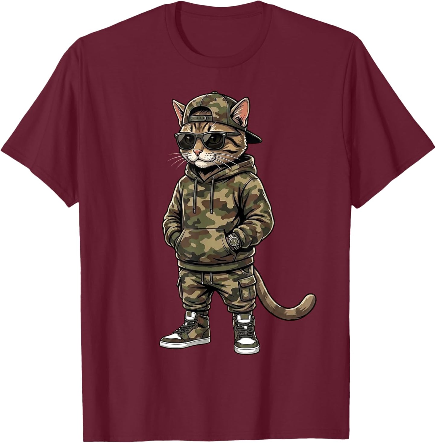 Cool Cat Camo Streetwear Urban Animal Gifts Men Women Kid T-Shirt - T-Shirt | Maroon