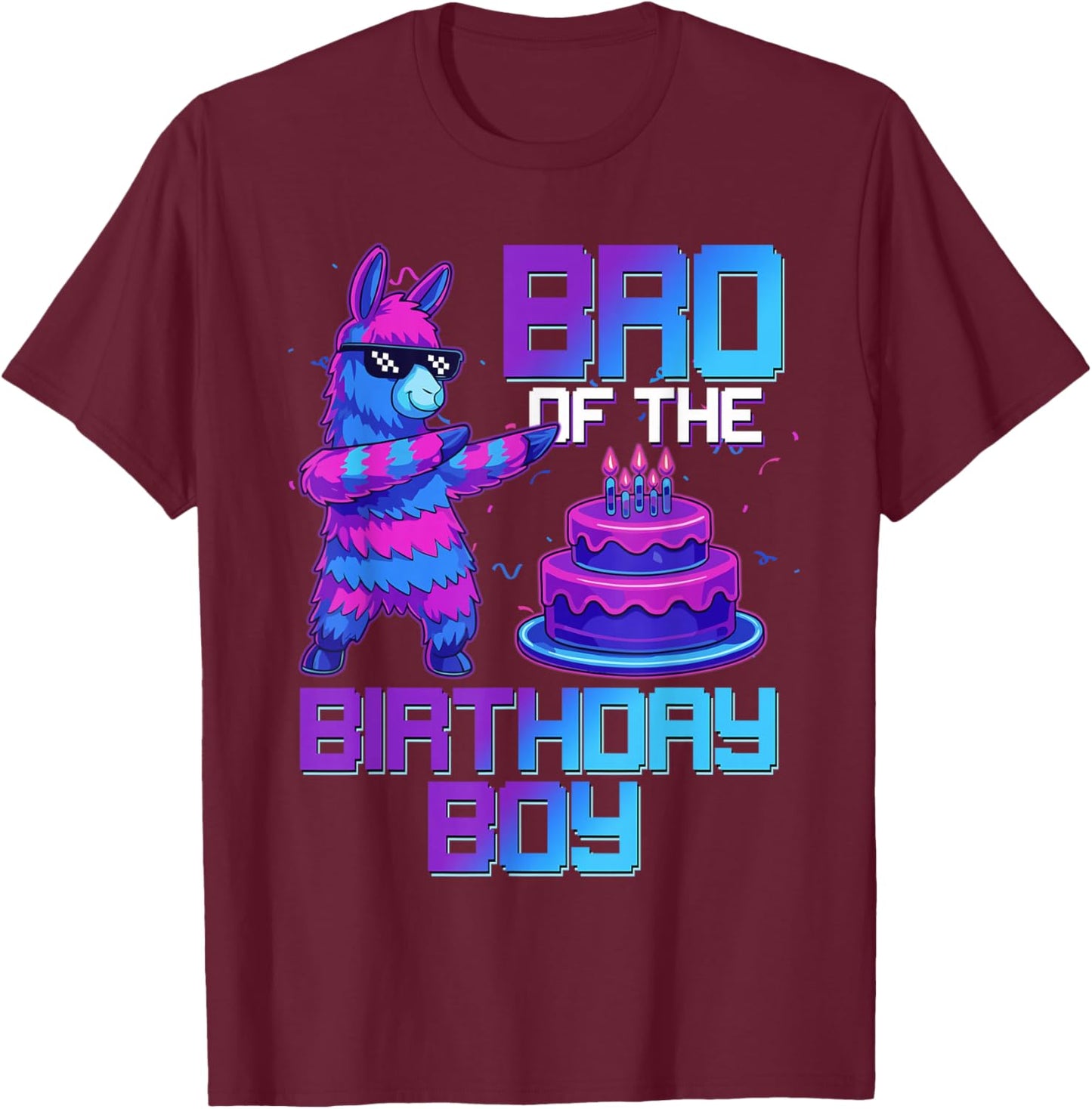 Brother of Birthday Boy Llama Pinata Party Family Matching T-Shirt - T-Shirt | Maroon