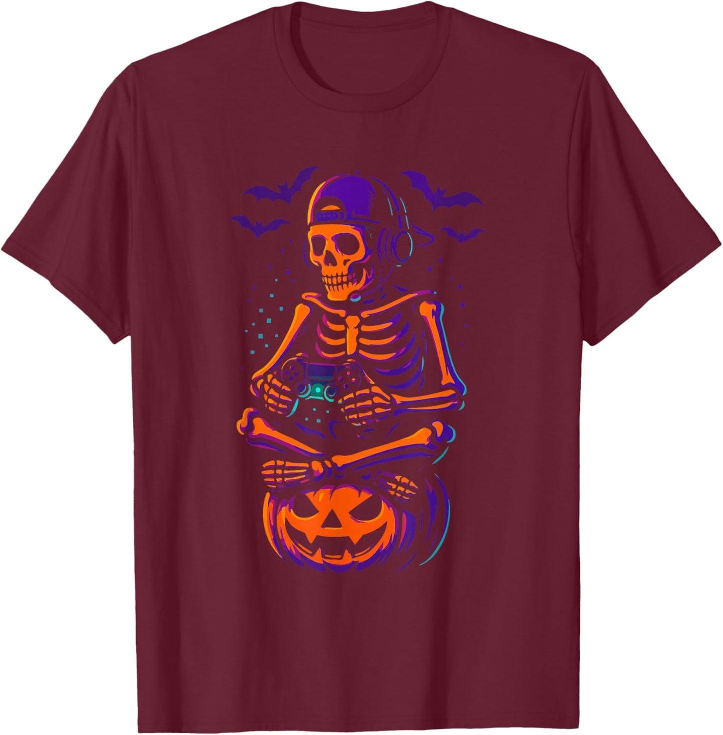 Gamer Halloween – Video Game Skeleton with Controller T-Shirt - T-Shirt | Maroon