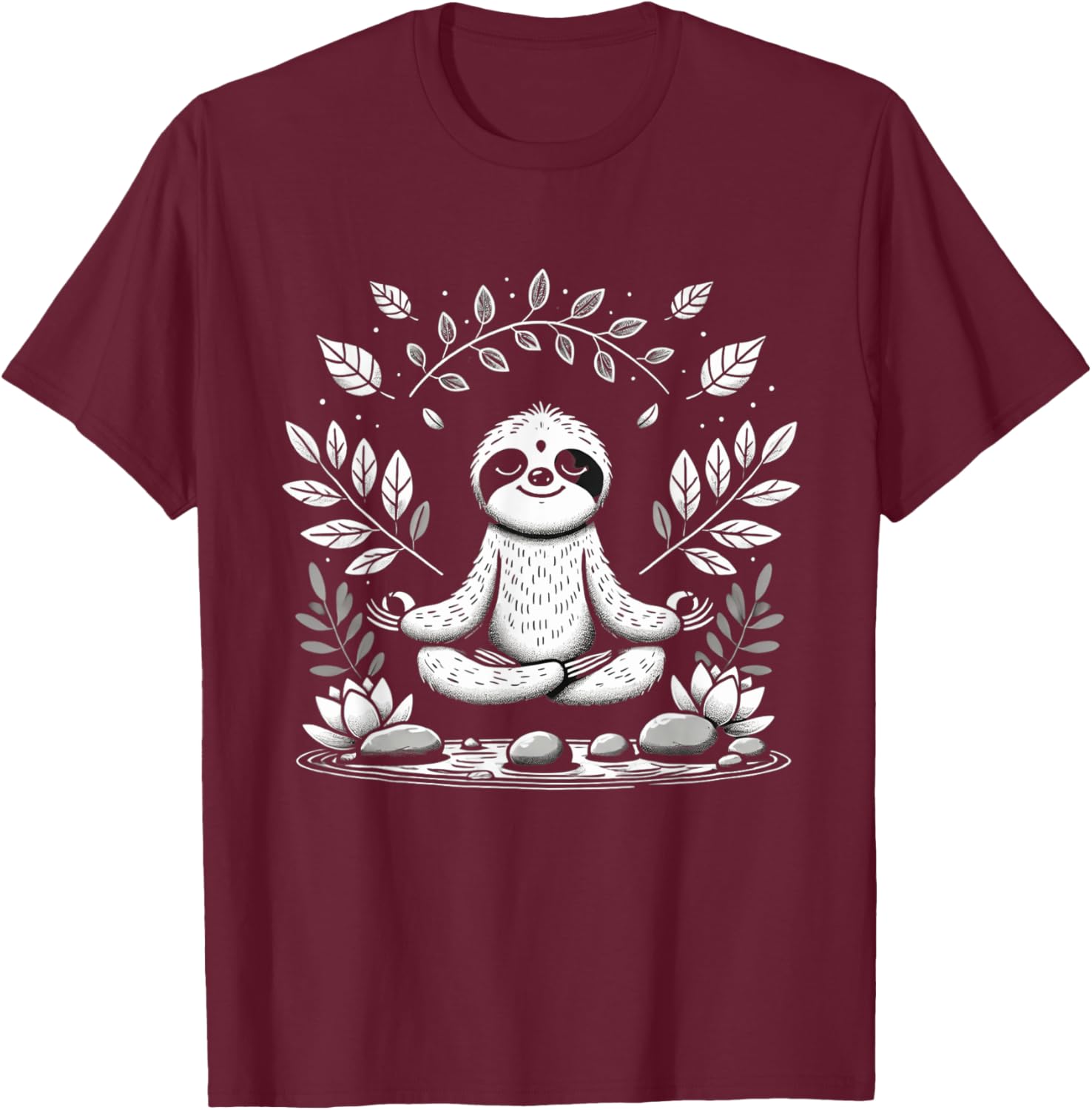 Cute Funny Sloth Meditating Meditation Peace Zen Sloth T-Shirt - T-Shirt | Maroon