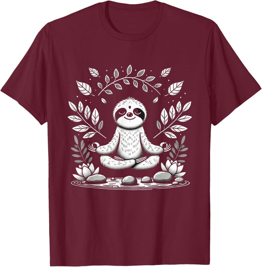 Cute Funny Sloth Meditating Meditation Peace Zen Sloth T-Shirt - T-Shirt | Maroon