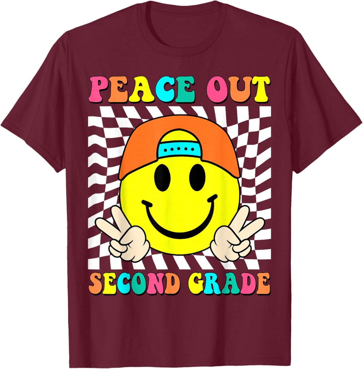 Last Day of School Peace Out 2nd Grade Kids Boy Graduation T-Shirt - T-Shirt | Maroon