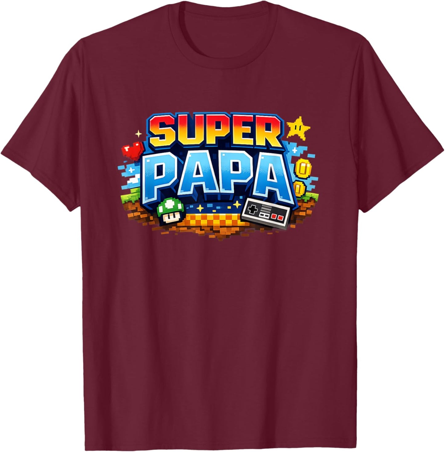 Super Papa Lustig Gamer Vater Geschenk Retro Gaming Stil T-Shirt - T-Shirt | Maroon