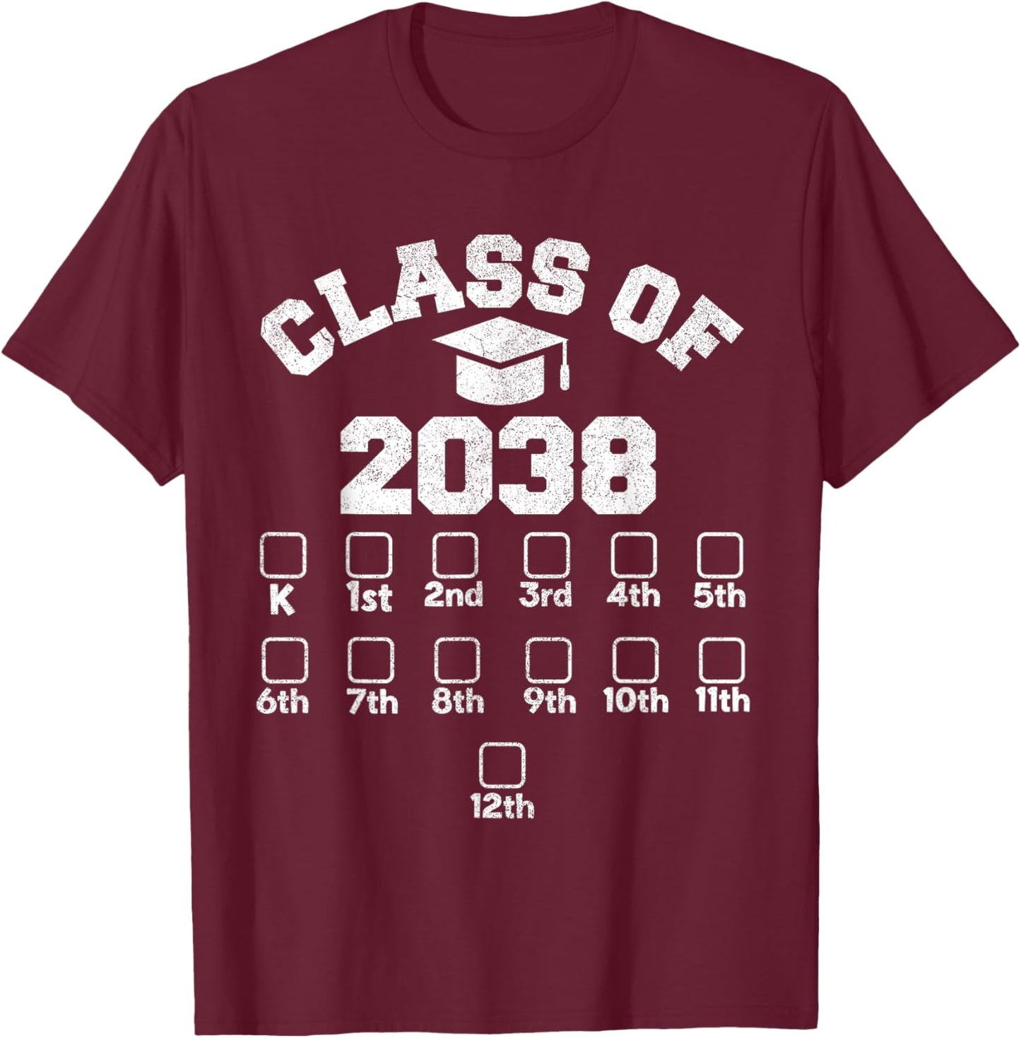 Class Of 2038 Handprint, Grow With Me Kindergarten Kid T-Shirt - T-Shirt | Maroon