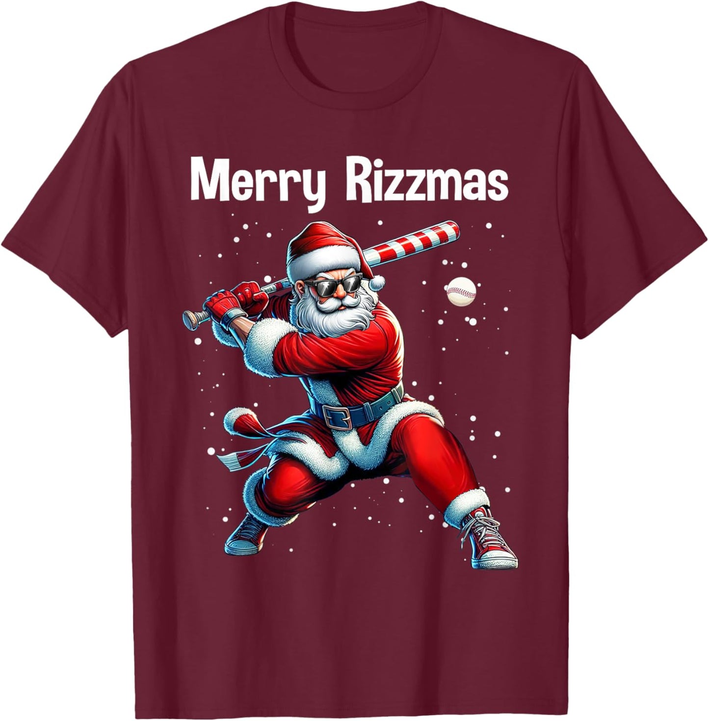 Merry Rizzmas Christmas Rizz Santa Claus Baseball Funny T-Shirt - T-Shirt | Maroon