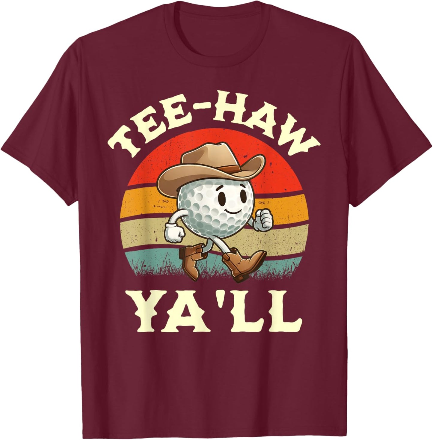 Western Haw Y'all Funny Golf Ball Cowboy Southern Retro T-Shirt - T-Shirt | Maroon