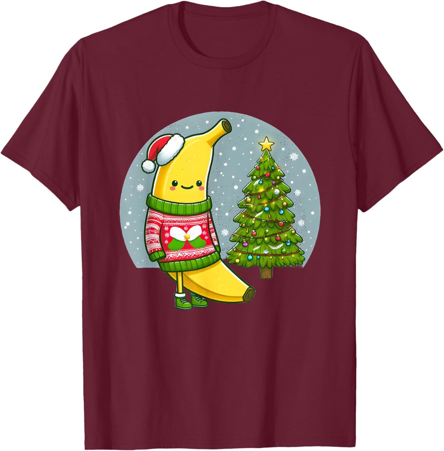 Banana in Ugly Christmas Sweater T-Shirt - T-Shirt | Maroon