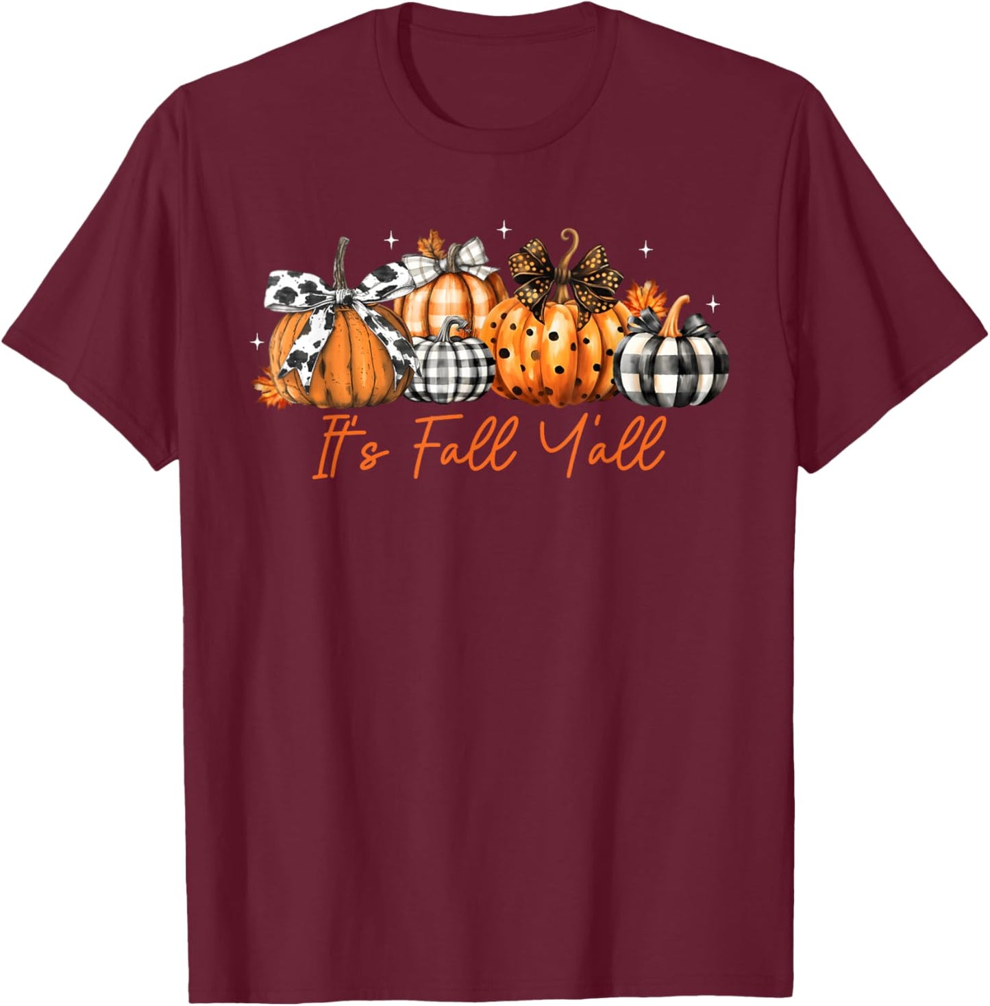 It's Fall Y'all Leopard Pumpkins Plaid Pumpkin Autumn Season T-Shirt - T-Shirt | Maroon