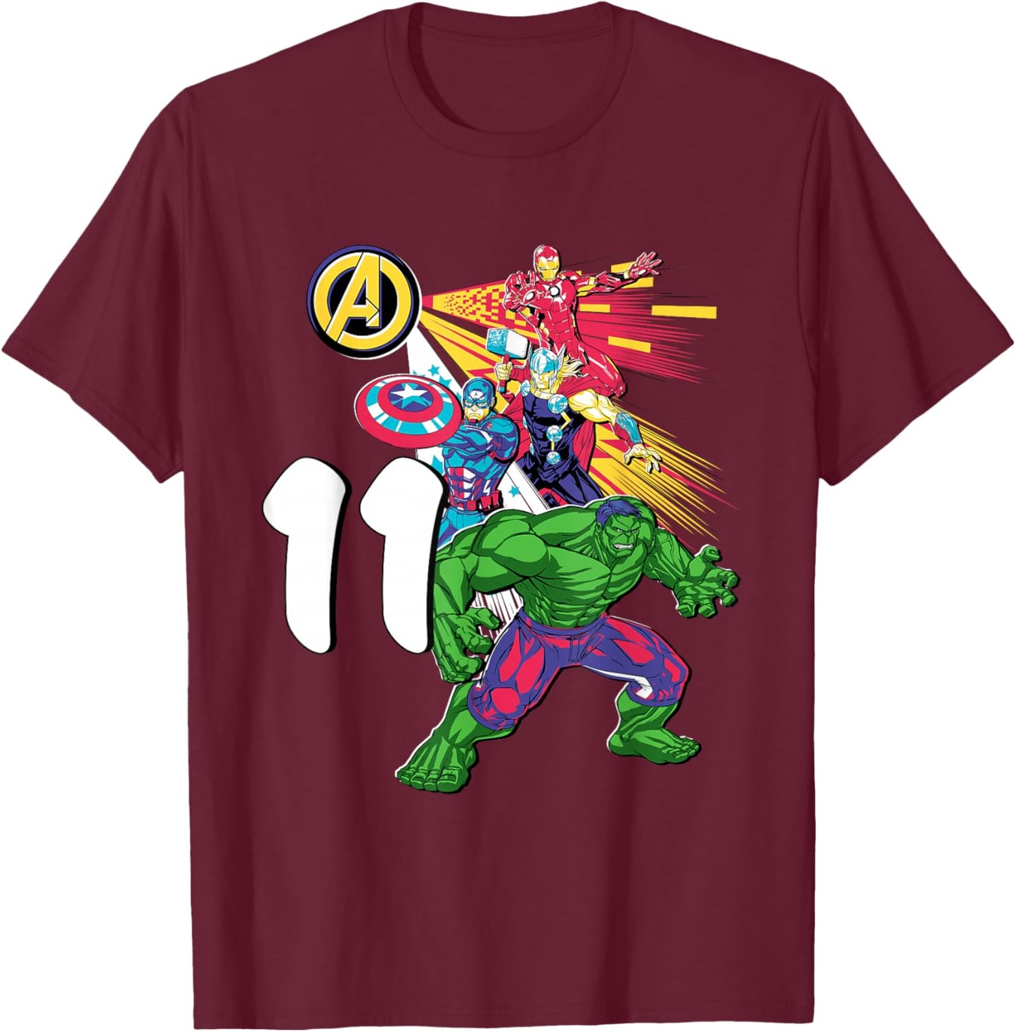 Marvel Super Heroes Avengers 11 Year Old Eleventh Birthday T-Shirt - T-Shirt | Maroon
