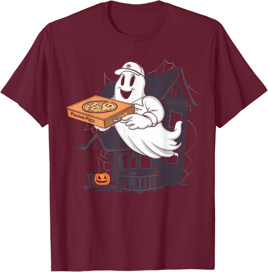 Pizza Ghost Delivery Halloween Shirt Spooky Pizza Supplier T-Shirt - T-Shirt | Maroon