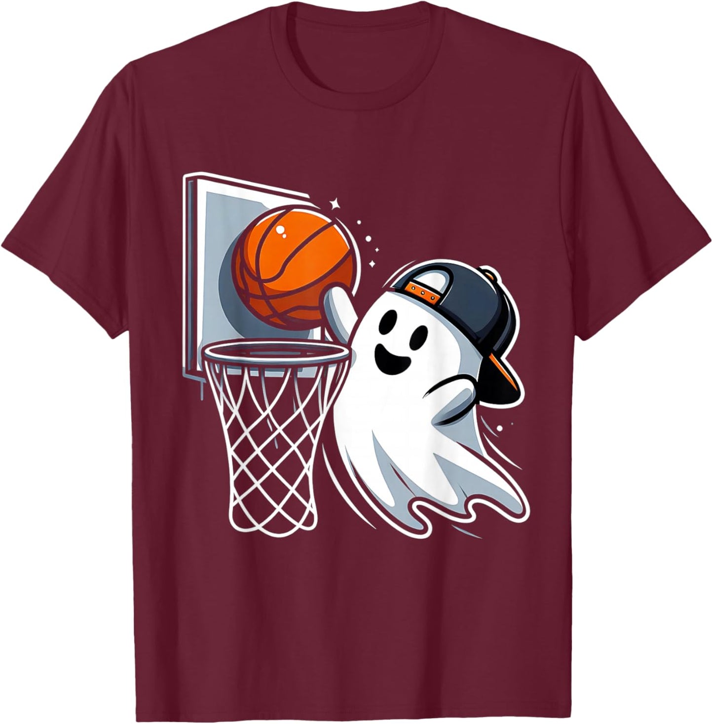 Ghost Basketball Dunk Ghost Playing Basketball Halloween T-Shirt - T-Shirt | Maroon