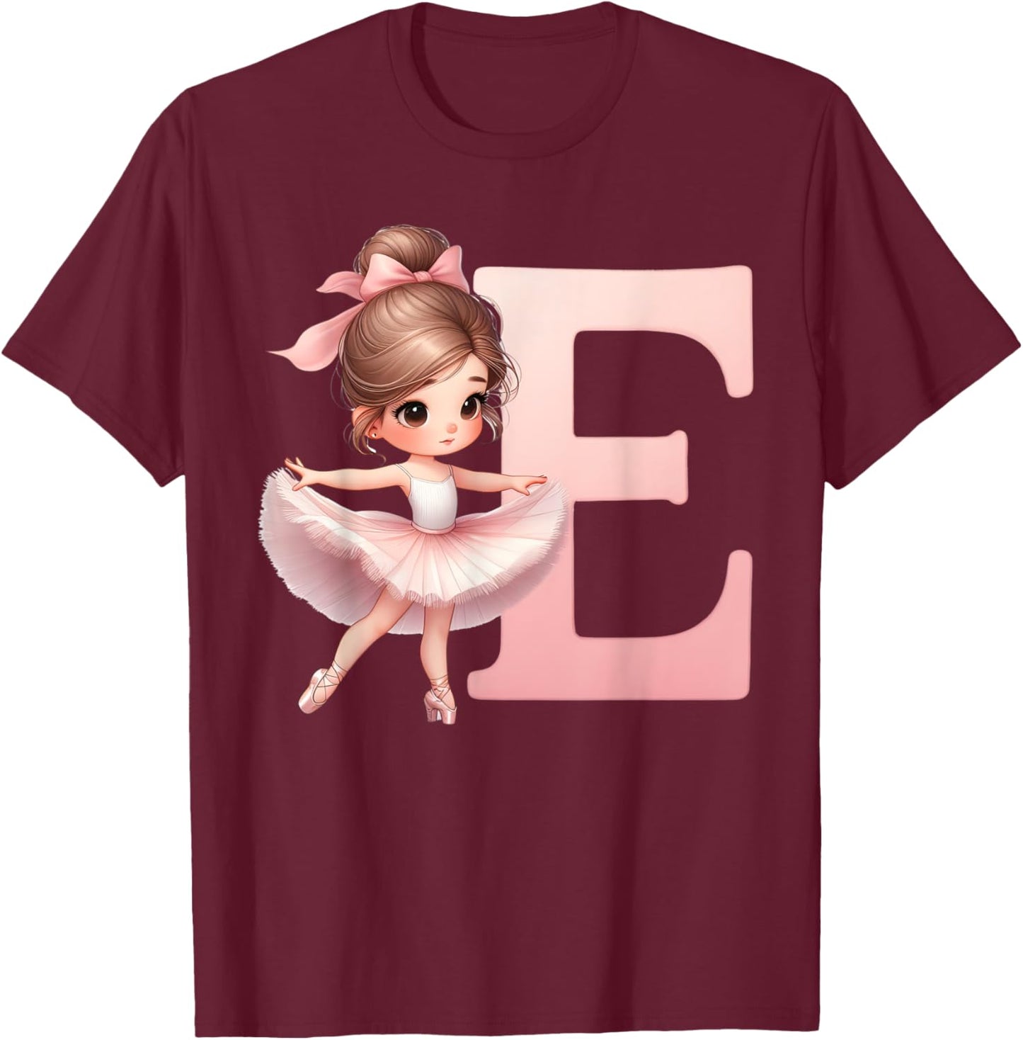 Ballerina Girl Dancing Name First Letter E Girly Tutu Ballet T-Shirt - T-Shirt | Maroon