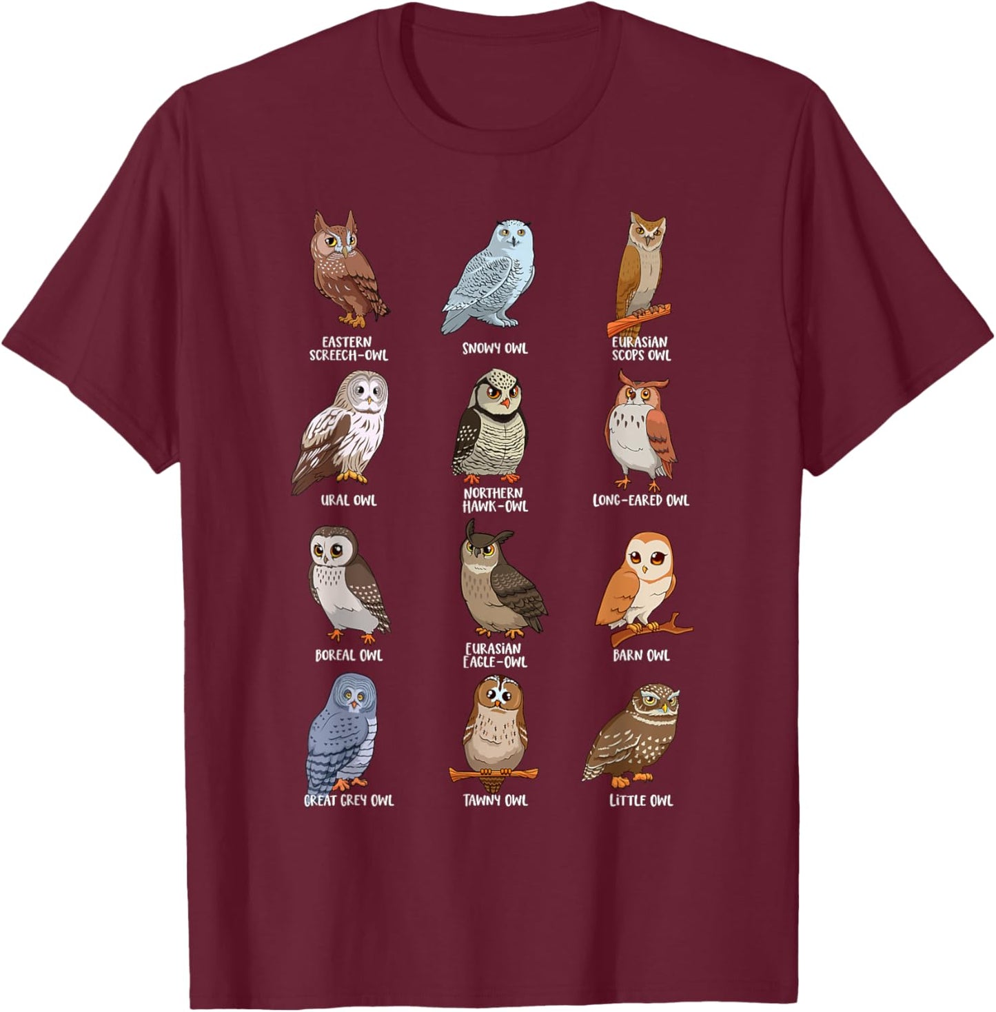 Cartoon Kawaii owls - Owl motif T-Shirt - T-Shirt | Maroon