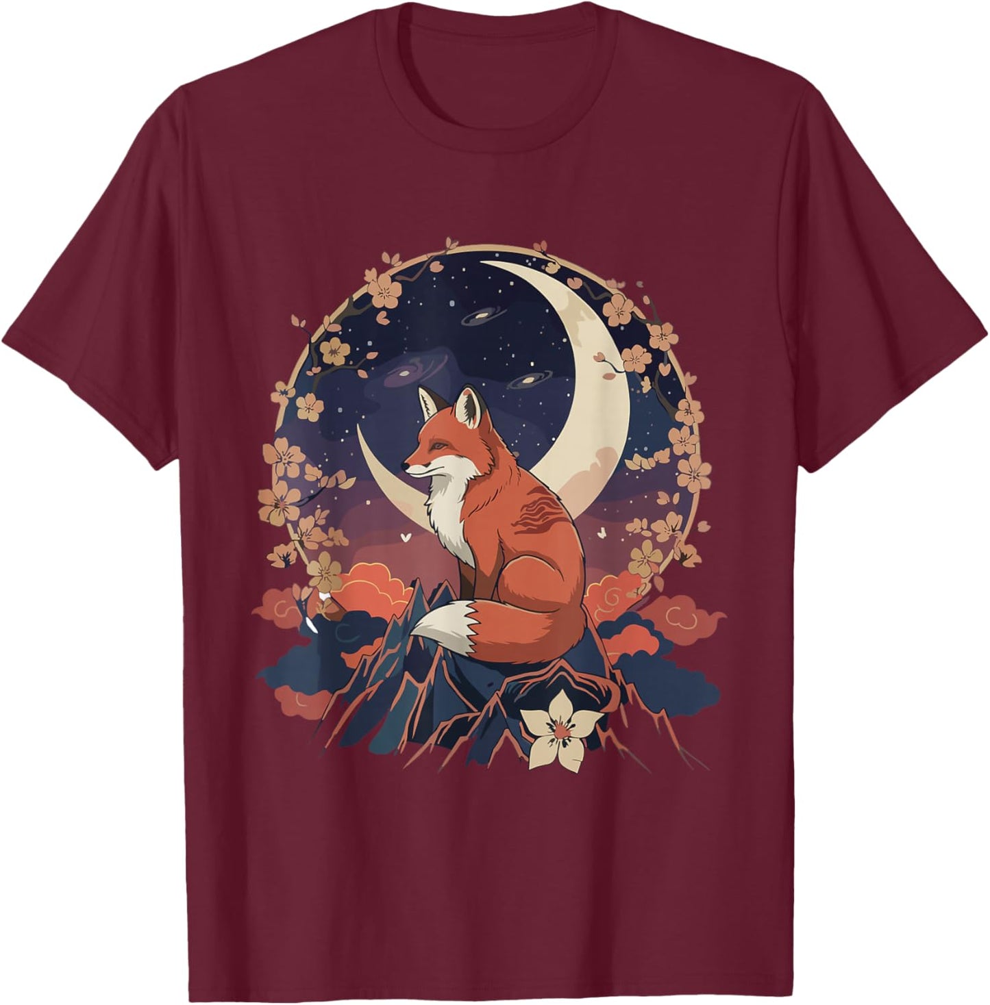 Kawaii Celestial Fox Japanese Anime T Shirts Men Women Kids T-Shirt - T-Shirt | Maroon
