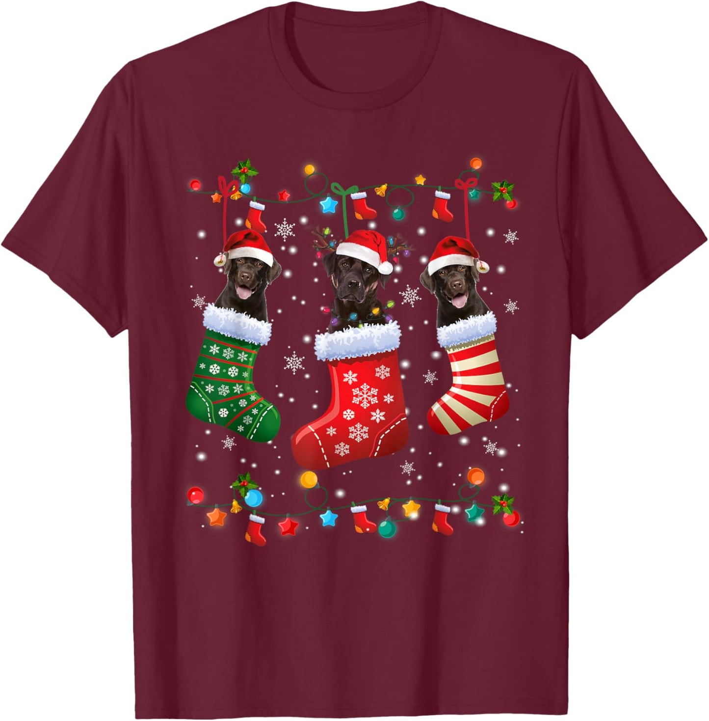Christmas Socks Pajama Chocolate Lab Labrador Dog Lover Men Women Kids T-Shirt - T-Shirt | Maroon