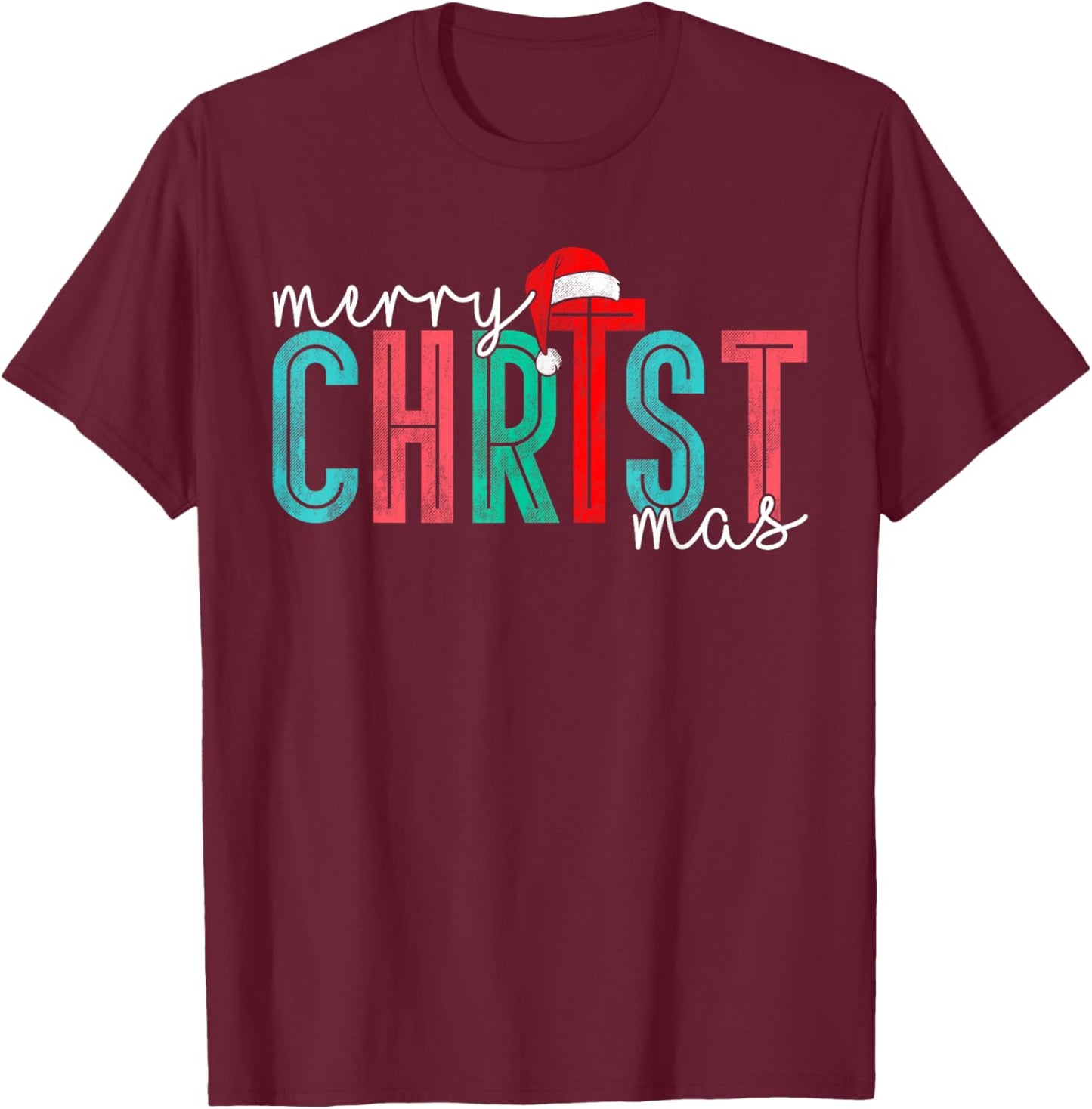 Merry Christ Mas Christian God Matching Christmas Family T-Shirt - T-Shirt | Maroon