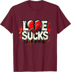 Love Sucks Broken Heart Dripping Design T-Shirt - T-Shirt | Maroon