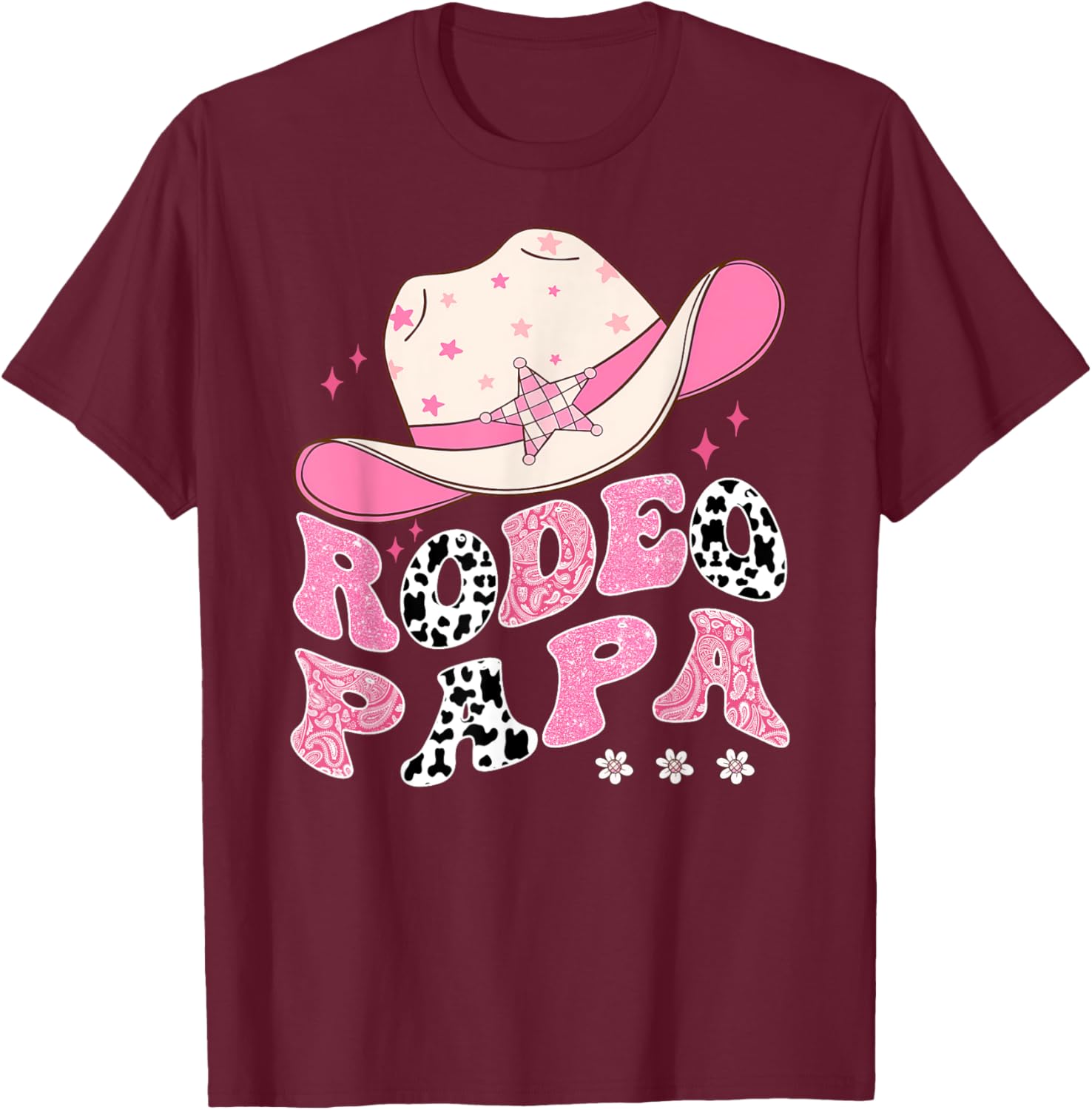 Rodeo Papa Pink CowGirl 1St Birthday Family Matching T-Shirt - T-Shirt | Maroon