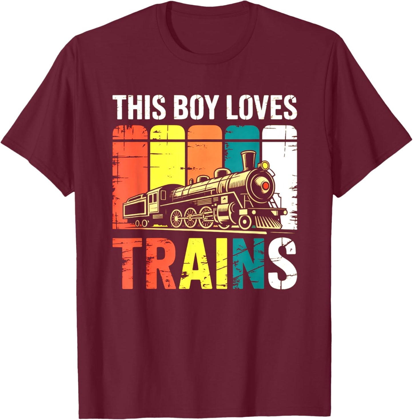 This Boy Loves Trains Retro Lokomotive Kids Train Driver T-Shirt - T-Shirt | Maroon