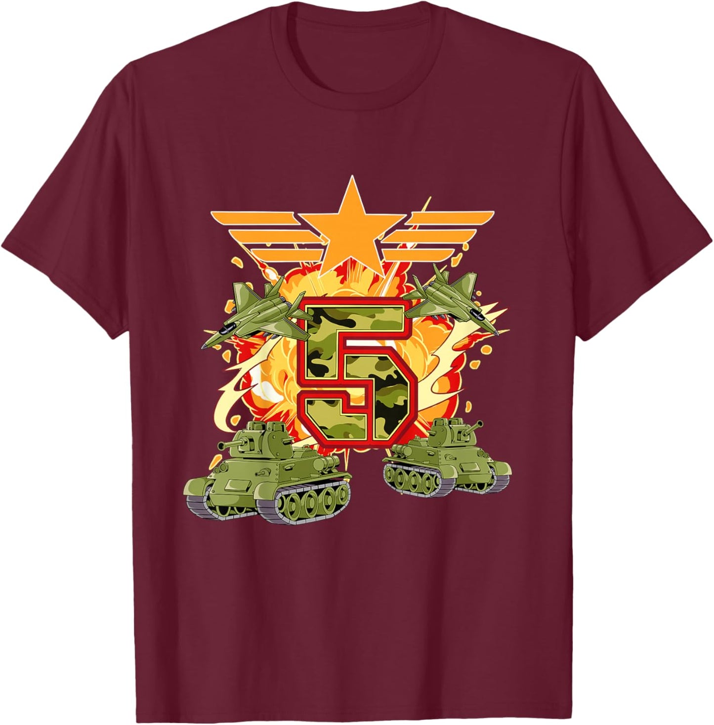 Kids 5th Birthday Army T-Shirt - T-Shirt | Maroon