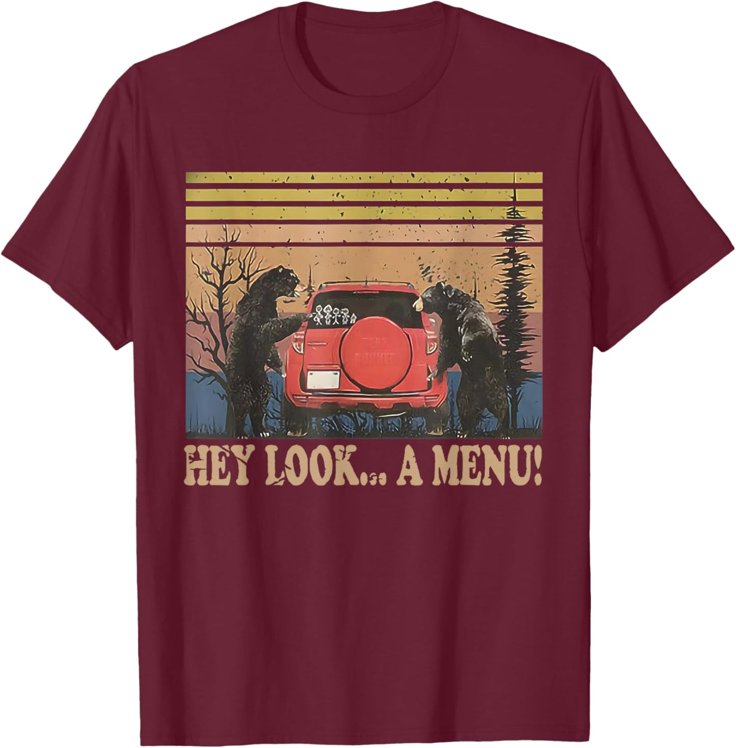 Hey Look A Menu Funny Camping Bear T-Shirt - T-Shirt | Maroon