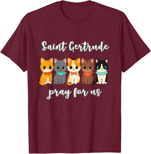 St. Gertrude of Nivelles Protector of Cats Design T-Shirt - T-Shirt | Maroon