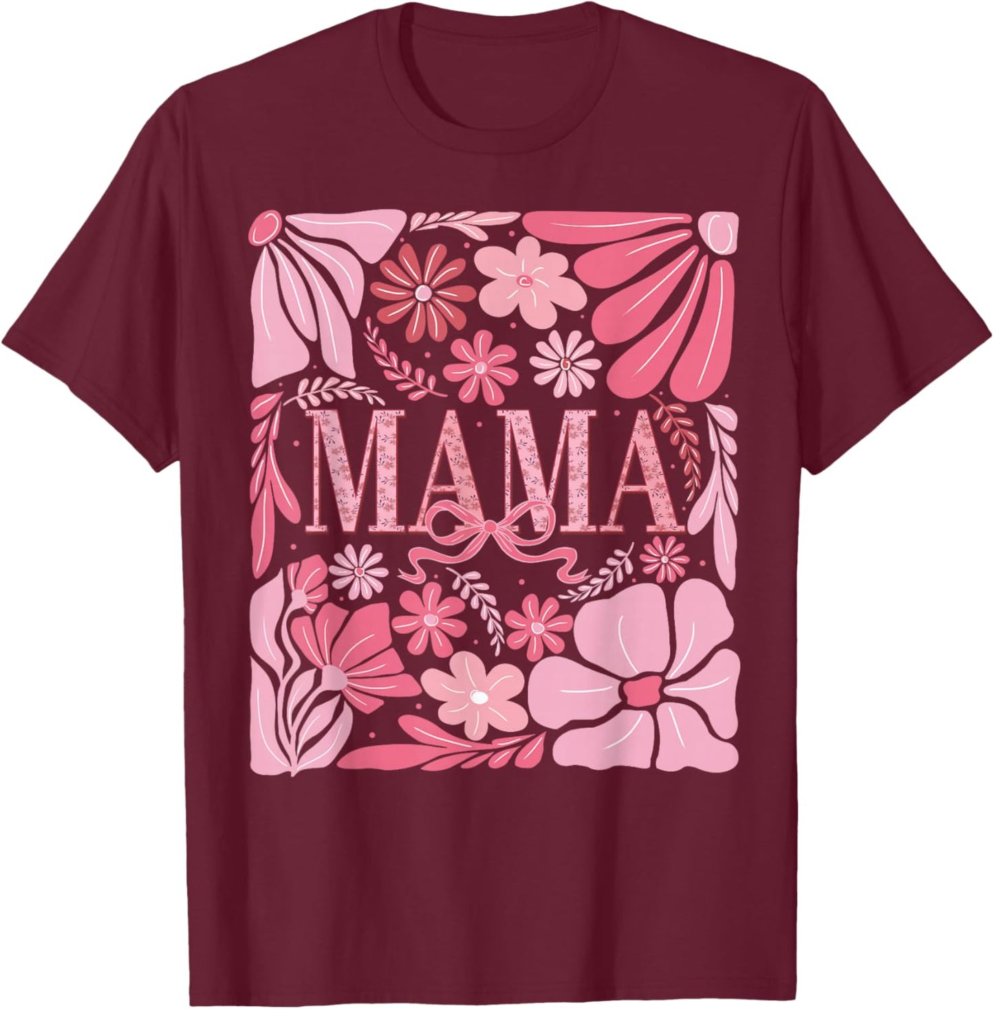 Floral Mama Coquette Boho Mama Mothers Day Retro Floral T-Shirt - T-Shirt | Maroon
