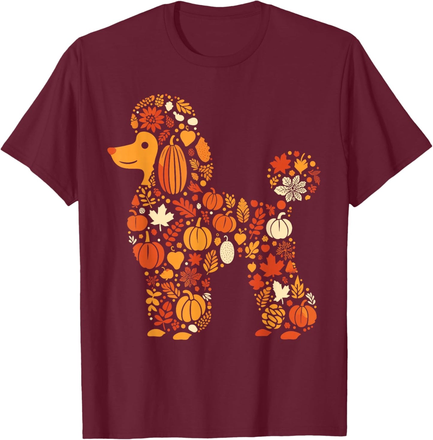 Autumn Pumpkin Fall Poodle Thanksgiving Dog Kids T-Shirt - T-Shirt | Maroon