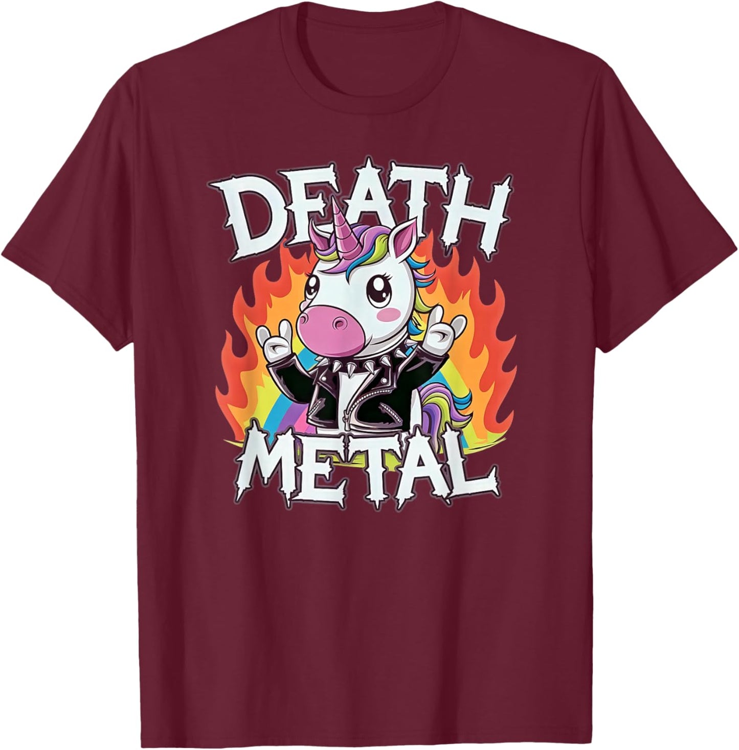 Funny Rainbow Unicorn, Death Metal Rainbow apparel T-Shirt - T-Shirt | Maroon