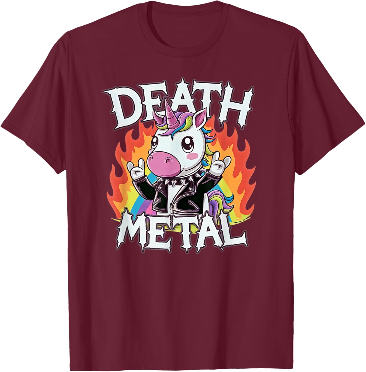 Funny Rainbow Unicorn, Death Metal Rainbow apparel T-Shirt - T-Shirt | Maroon