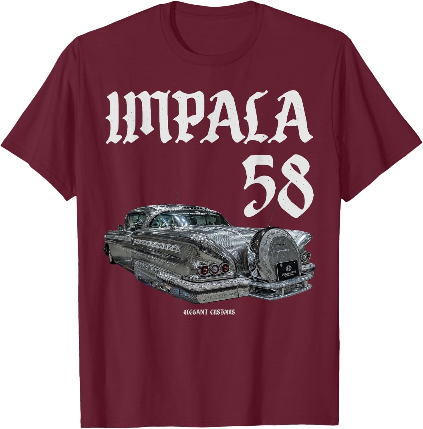 1958 Impala Engraved text Low Rider Kustom Lead Sled Hot Rod T-Shirt - T-Shirt | Maroon