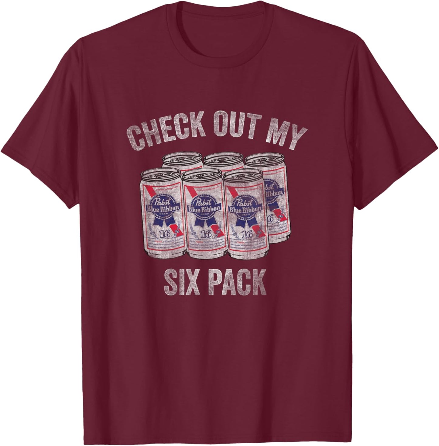 Pabst Check Out My Six Pack T-Shirt - T-Shirt | Maroon