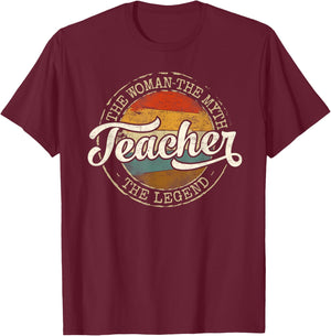 Teacher The Woman The Myth The Legend Vintage Stamp Teaching T-Shirt - T-Shirt | Maroon