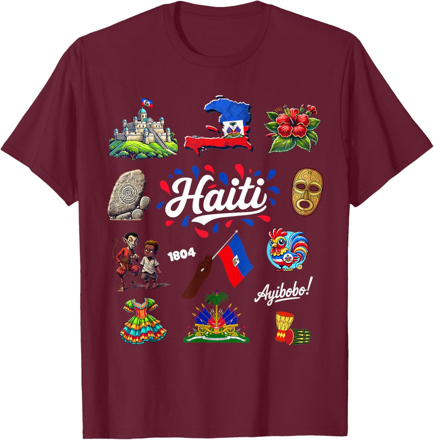 Haitian Pride Culture Heritage Outfit Idea Haiti Flag kids T-Shirt - T-Shirt | Maroon