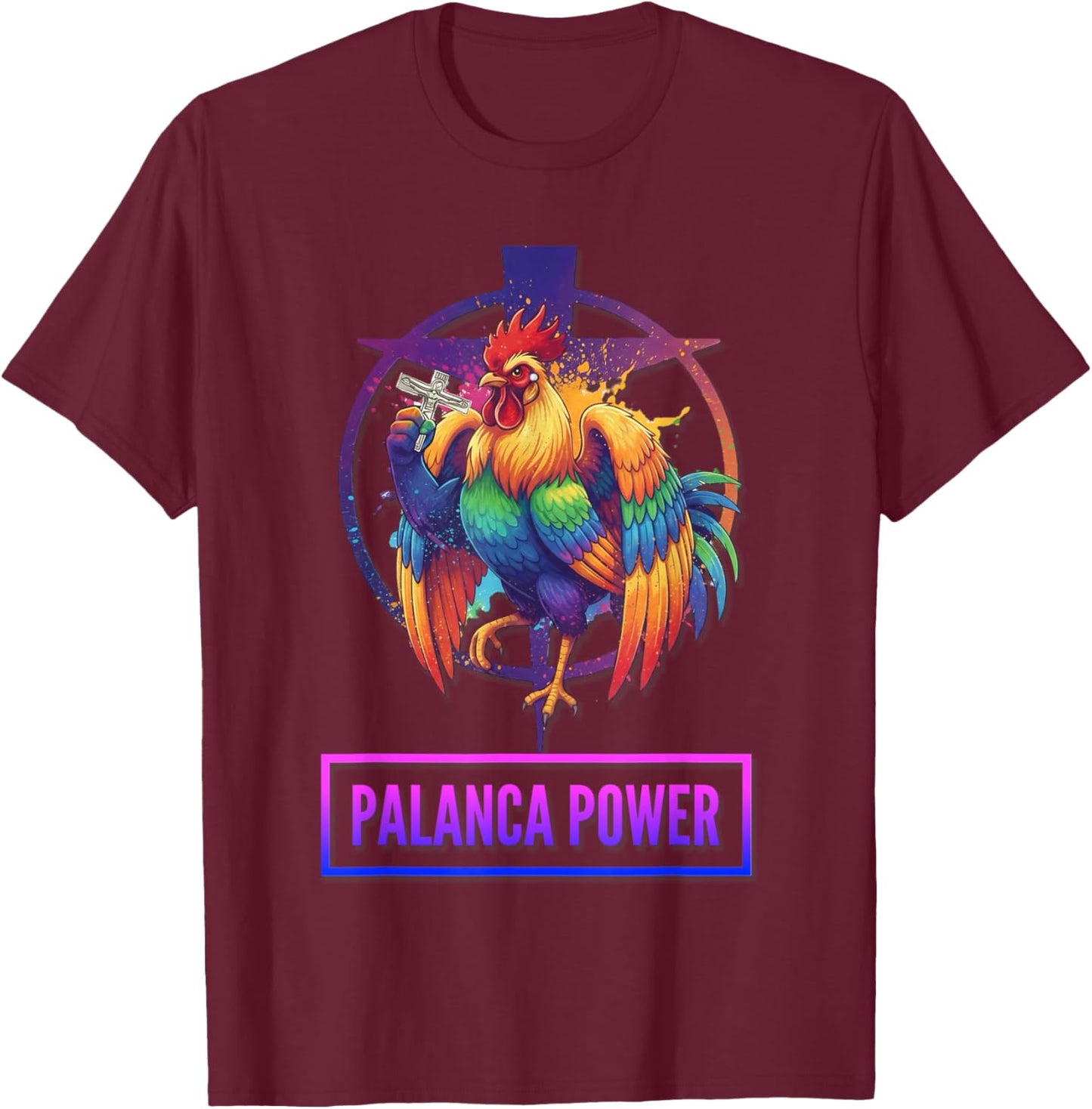 DeColores Cursillo Rainbow Rooster Catholic T-Shirt - T-Shirt | Maroon